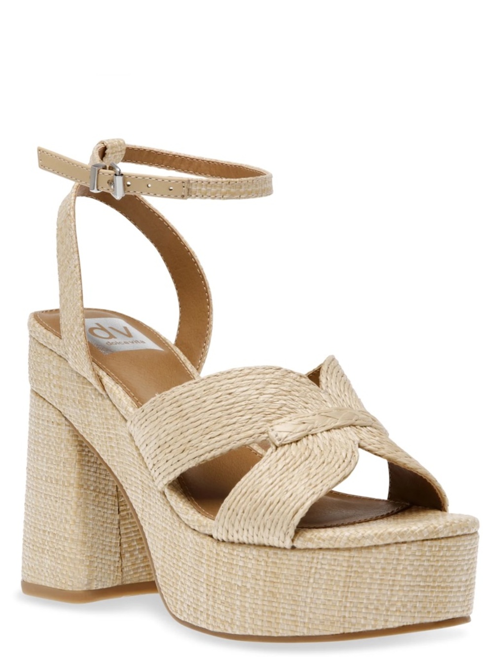 DV by Dolce Vita | Waylan - Beige Raffia Platform Sandals with Ankle Strap